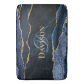 Navy Blue Agate Gold Glitter Monogram Badmat (Voorkant Verticaal)
