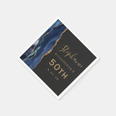 Navy Blue Agate Gold Script Dark 50th Birthday Servet (Hoek)
