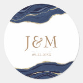 Navy Blue Agate Marble Gold Glitter Wedding Classi Ronde Sticker (Voorkant)
