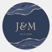 Navy Blue Agate Marble Gold Glitter Wedding Ronde Sticker (Voorkant)