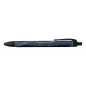 Navy Blue Agate Marble Roos Gold Glitter Script Zwarte Inkt Pen (Bovenkant)