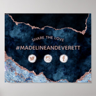 Navy Blue Agate Share the Love Wedding Social Sign Poster
