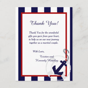 Navy Blue Anchor 4x5 Flat Wedding Bedankt Kaart