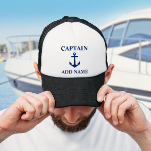 Navy Blue Anchor Captain Add Name of Boat Name Trucker Pet