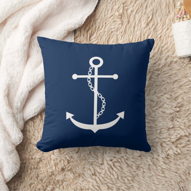 Navy Blue Anchor Kussen (Deken)