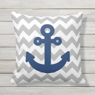 Navy Blue Anchor Light Grey Buitenkussen