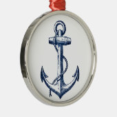 Navy Blue Anchor Metalen Ornament (Rechts)