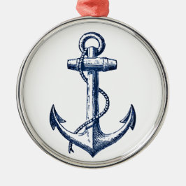 Navy Blue Anchor Metalen Ornament