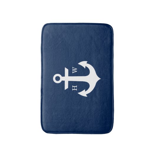 Navy Blue Anchor Monogram Badmat (Voorkant Verticaal)