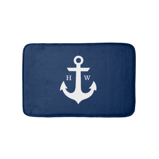 Navy Blue Anchor Monogram Badmat (Voorkant)