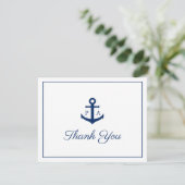 Navy Blue Anchor Monogram Nautical Wedding Bedankkaart (Staand voorkant)