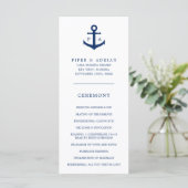 Navy Blue Anchor Monogram Nautical Wedding Programma (Staand voorkant)