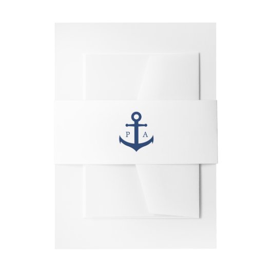 Navy Blue Anchor Monogram Nautical Wedding Uitnodigingen Wikkel (Voorkant Voorbeeld)