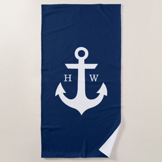 Navy Blue Anchor Monogram Strandlaken (Voorkant)