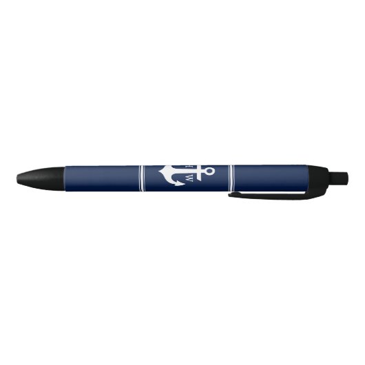 Navy Blue Anchor Monogrammed Blauwe Inkt Pen (Bodem)