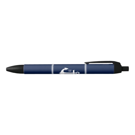 Navy Blue Anchor Monogrammed Blauwe Inkt Pen (Bovenkant)