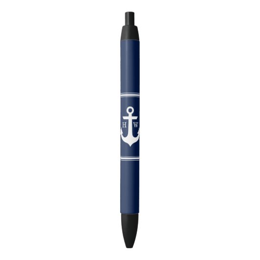 Navy Blue Anchor Monogrammed Blauwe Inkt Pen (Voorkant Verticaal)
