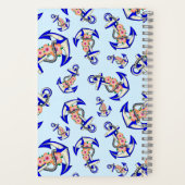 Navy Blue Anchor Nautical Floral Light Blue Notitieboek (Achterkant)