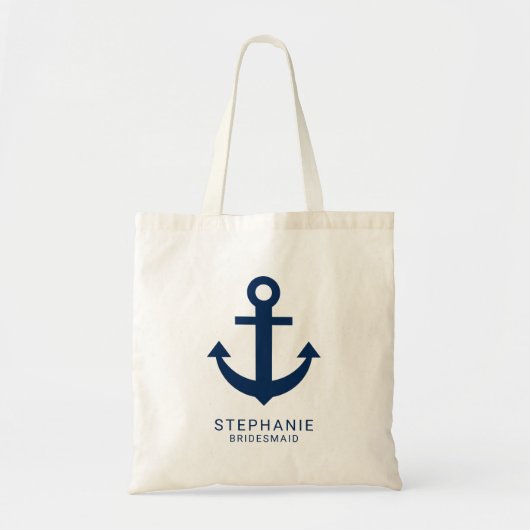 Navy Blue Anchor Nautical Personalized Bridesmaid Tote Bag (Voorkant)
