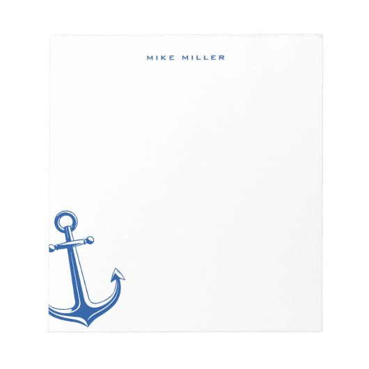 Navy Blue Anchor, Nautical Personalized Notitieblok (Voorkant)