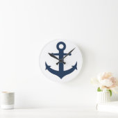 Navy Blue Anchor Nautical Ronde Klok (Huis)