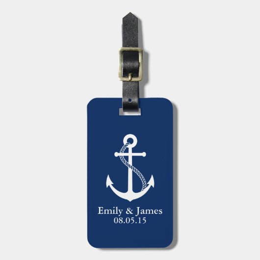 Navy Blue Anchor Nautical Wedding Favor Bagagelabel (Voorkant verticaal)