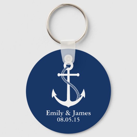 Navy Blue Anchor Nautical Wedding Favor Sleutelhanger (Voorkant)
