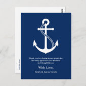 Navy Blue Anchor Nautische bruiloft Dank u Briefkaart (Voorkant / Achterkant)