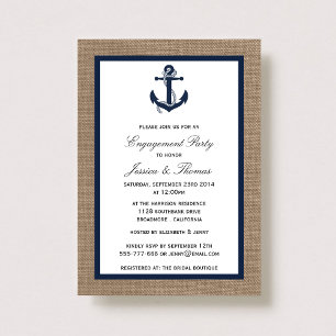 Navy Blue Anchor on Burlap Nautical Verloving Kaart