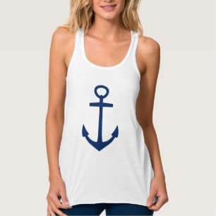 Navy Blue Anchor op White Tanktop