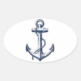 Navy Blue Anchor Ovale Sticker