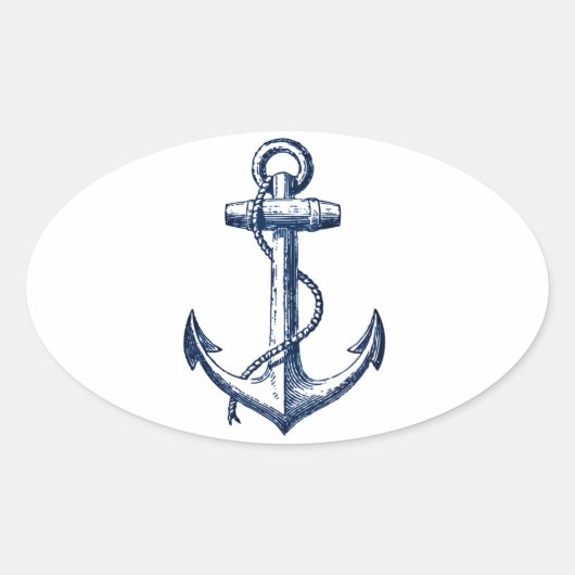 Navy Blue Anchor Ovale Sticker (Voorkant)