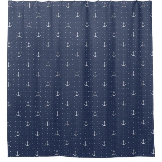 Navy Blue Anchor Pattern Douchegordijn (Voorkant)