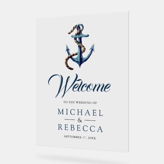 Navy Blue Anchor Rope Wedding Welcome (Angle)