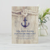 Navy Blue Anchor Rustic Nautical Baby shower Kaart (Staand voorkant)