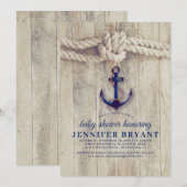 Navy Blue Anchor Rustic Nautical Baby shower Kaart (Voorkant / Achterkant)