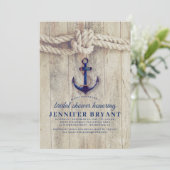 Navy Blue Anchor Rustic Nautical Vrijgezellenfeest Kaart (Staand voorkant)