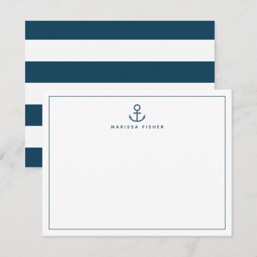 Navy Blue Anchor Stationery Note Kaart Notitiekaartje (Voorkant / Achterkant)