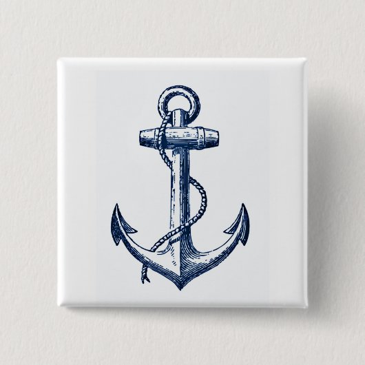 Navy Blue Anchor Vierkante Button 5,1 Cm (Voorkant)