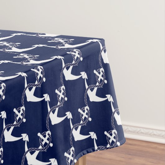 Navy Blue Anchor W/Rope op wit Tafelkleed (Voorbeeld)