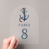 Navy Blue Anchor Wedding Acrylic Table Number Acryl Uitnodigingen (Insitu (Draagbaar))
