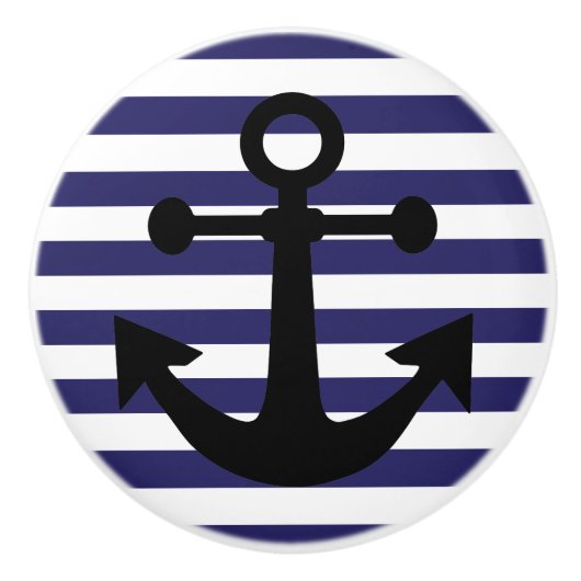 Navy Blue Anchors Away Keramische Knop (Voorkant)