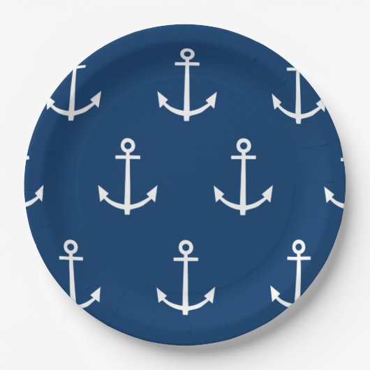 Navy Blue Anchors Pattern 1 Papieren Bordje (Voorkant)