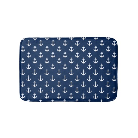 Navy Blue Anchors Pattern Badmat (Voorkant)