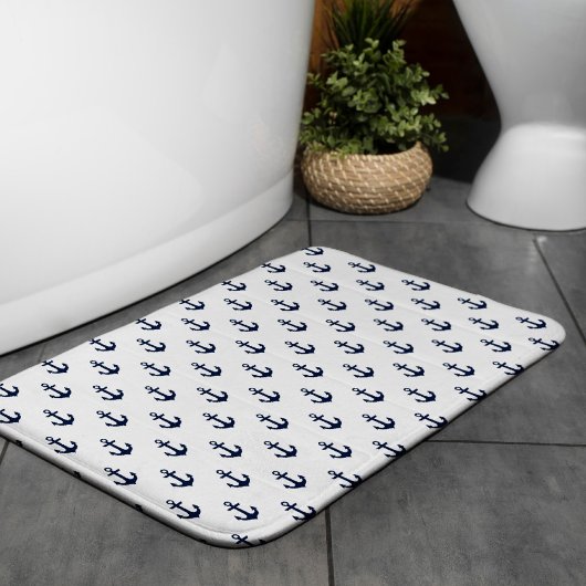 Navy Blue Anchors Pattern Badmat