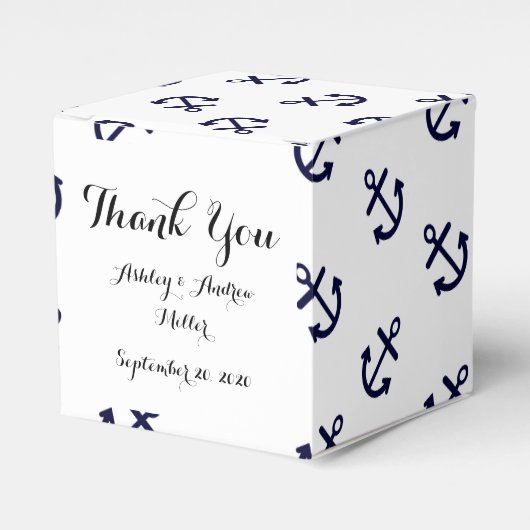Navy Blue Anchors White Background Pattern Bedankdoosjes (Voorkant Zijde)