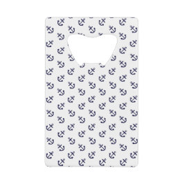 Navy Blue Anchors White Background Pattern Kredietkaart Flessenopener