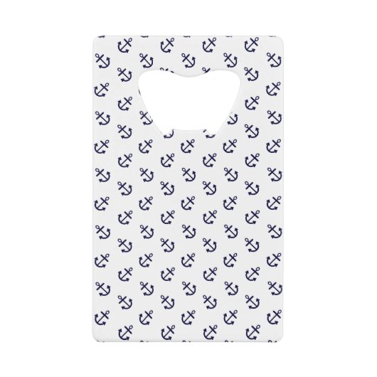 Navy Blue Anchors White Background Pattern Kredietkaart Flessenopener (Voorkant)