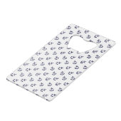 Navy Blue Anchors White Background Pattern Kredietkaart Flessenopener (Voorkant Gekanteld)