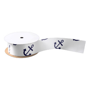 Navy Blue Anchors White Background Pattern Lint